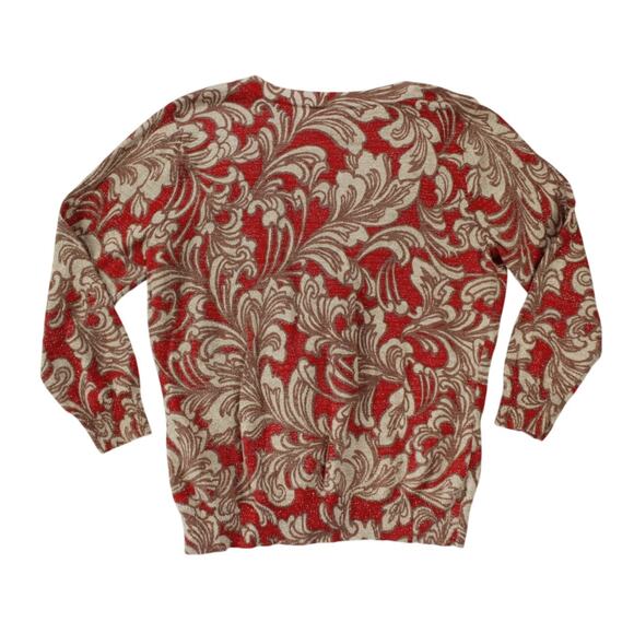 New York & Company Red Gold Metallic Baroque Cardigan Sweater Size L - Picture 2 of 6
